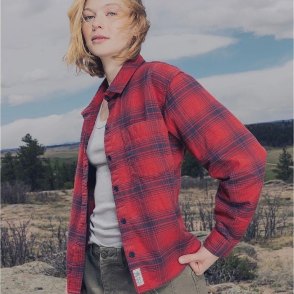 100% COTTON ALPINE DESIGN NWT SIZE L hike red bison plaid BUTTON SHIRT